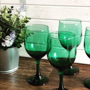 Vintage emerald green libbey wine glasses